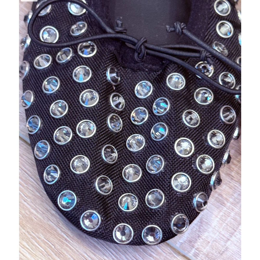 NEW MANGO MNG BLACK STUDDED RHINESTONE MESH BALLERINA BALLET FLATS SHOES 38 7.5 - Picture 9 of 14